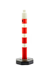 A Vibrant Traffic Cone Standing Tall on a Black Base, Featuring a Striking Red and White Striped...