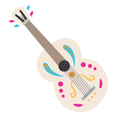 Colorful decorated guitar with musical festive details. Vector