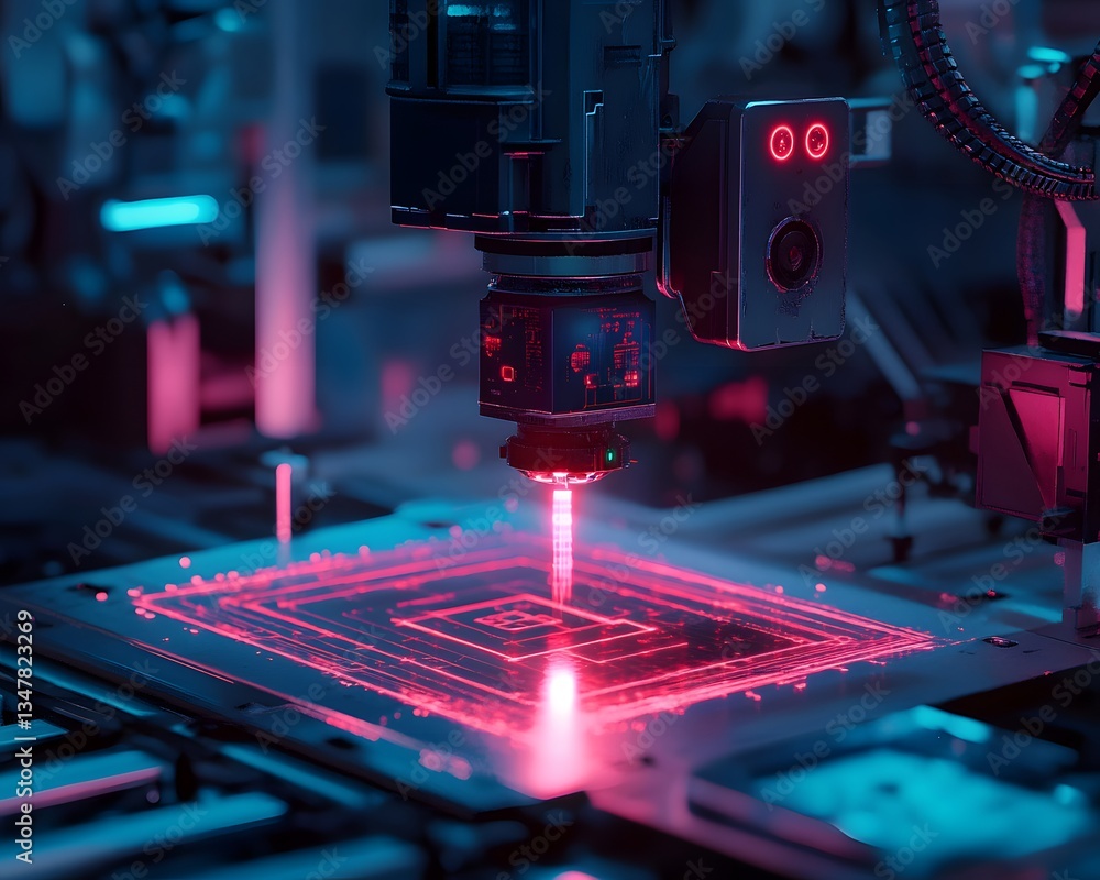 Aufkleber a high-tech laser cutting machine in action, showcasing precise patterns and vibrant colors. this ad