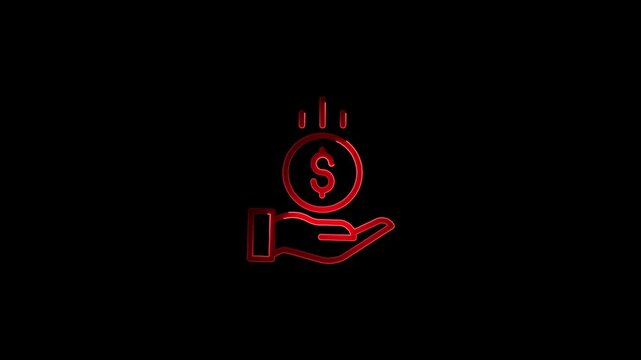 cashback icon in line style, Earnings icon. Line icon, black, ways to earn.Incomes and hand. accounting and finance videos easy to use with Transparent Background .