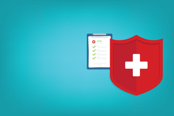 Fototapeta premium Medical healthcare insurance. Red shield on patient protection policy. Medicine symbol. 
