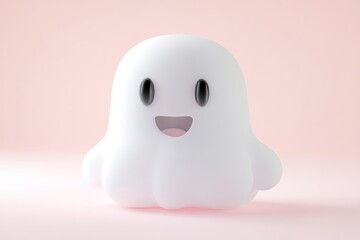 Cute, cartoon ghost, soft, white, simple, happy expression