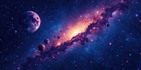 Fototapeta premium Milky Way Galaxy in Space with Stars and Planets, nebula, astronomy