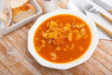 Traditional dish in the north of Spain in Asturias is Callos a la Asturiana, made from stewed chopped tripe
