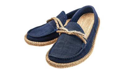 Pair of blue espadrilles boat shoes isolated on transparent background