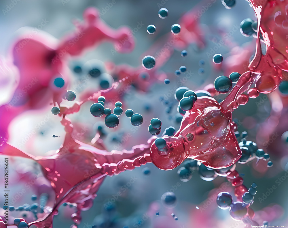 Poster dynamic abstract microscopic landscape with red and blue elements