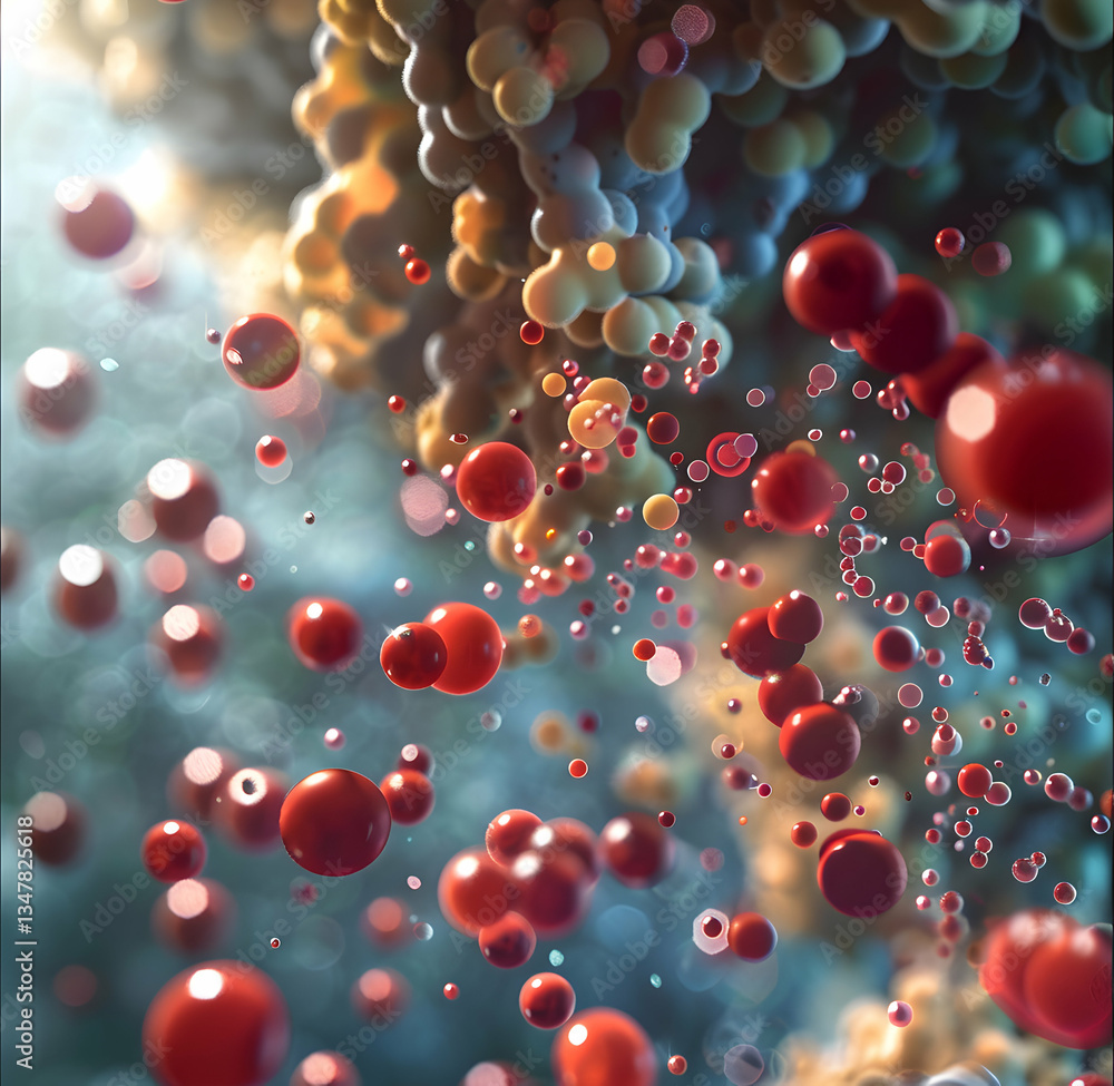 Poster textured abstract microscopic surface with red and brown elements