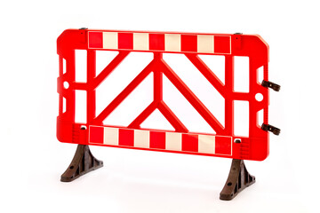 Bright Orange Traffic Barrier with Reflective Stripes for Road Safety at Construction Sites or...