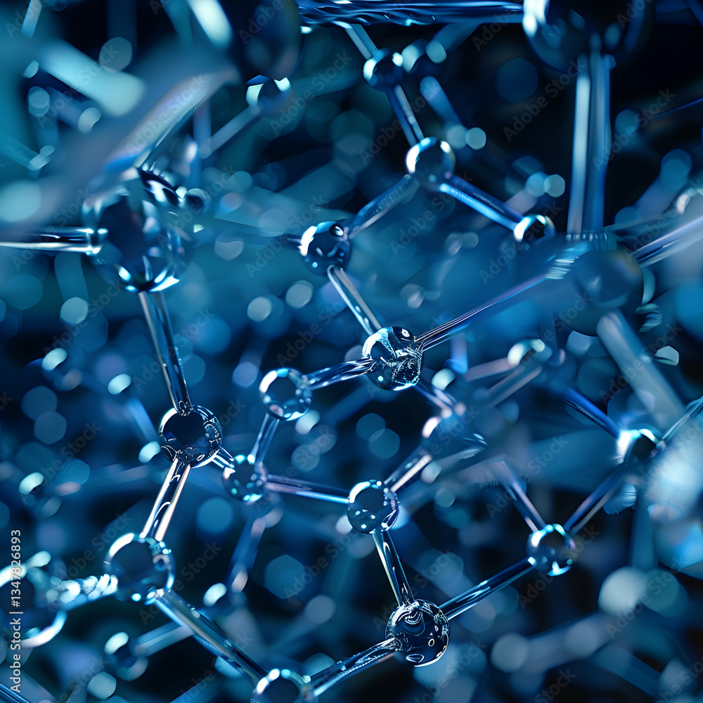Poster dynamic blue and white abstract with bubbles and lines