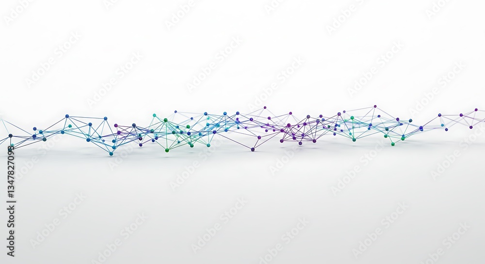 Poster abstract colorful network connection plexus on white backdrop 3d render