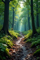 Obraz premium Muddy forest with fallen trees and overgrown vegetation, nature, moss, forest