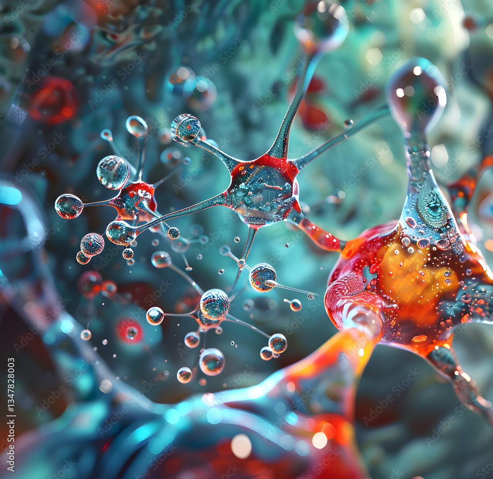 Poster abstract microscopic world with interacting entities and flow