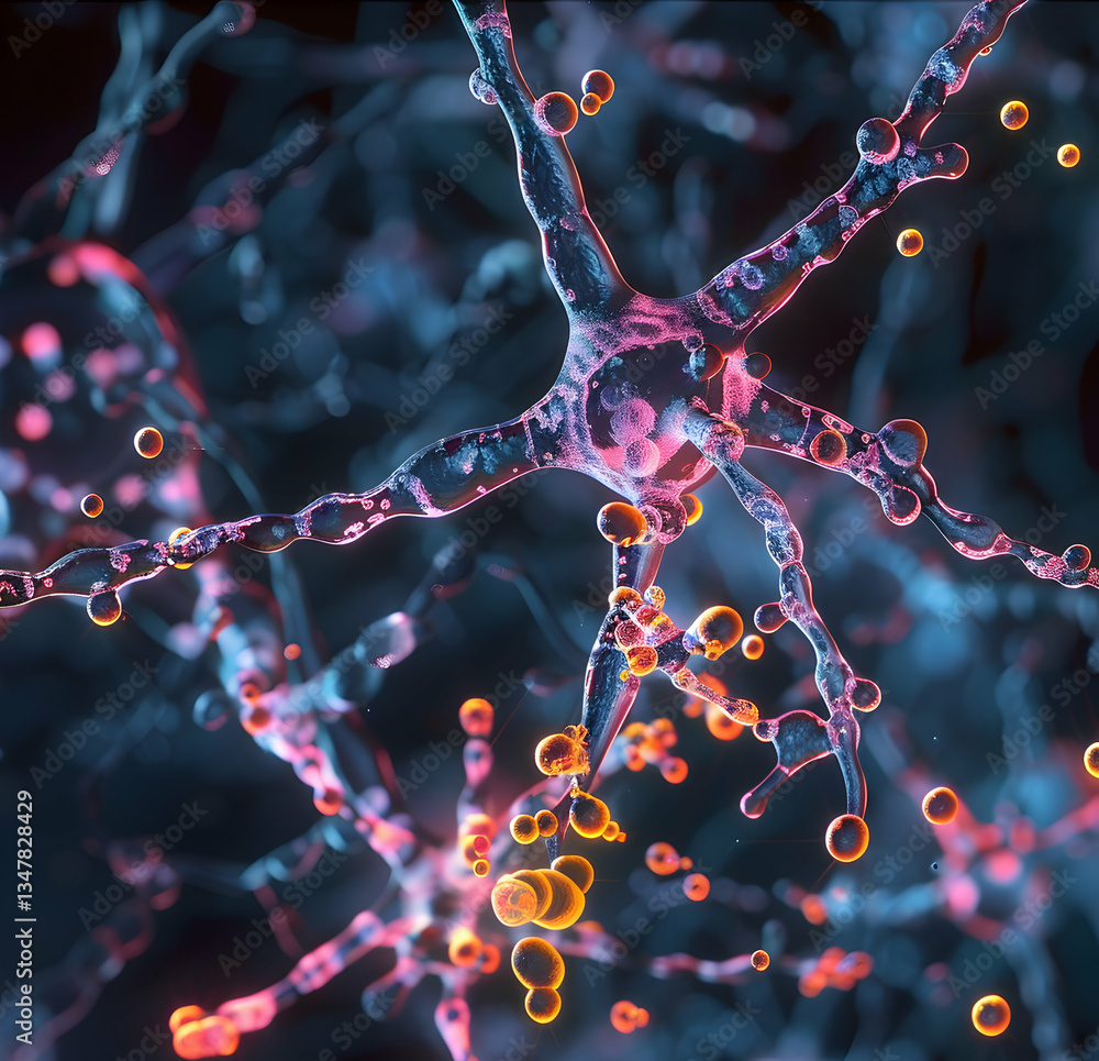 Poster abstract microscopic network with intertwined filaments and spheres