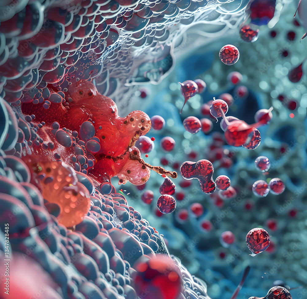 Poster abstract biological system with flowing elements and connections