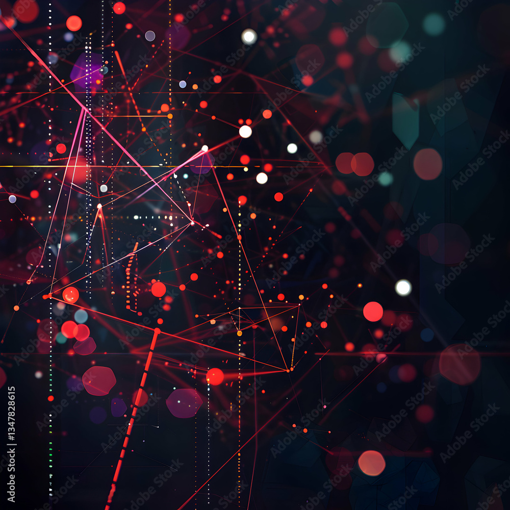 Poster teal and red abstract cellular structures
