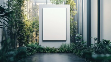 Blank Canvas in a Lush Indoor Garden: Modern Minimalist Art Display