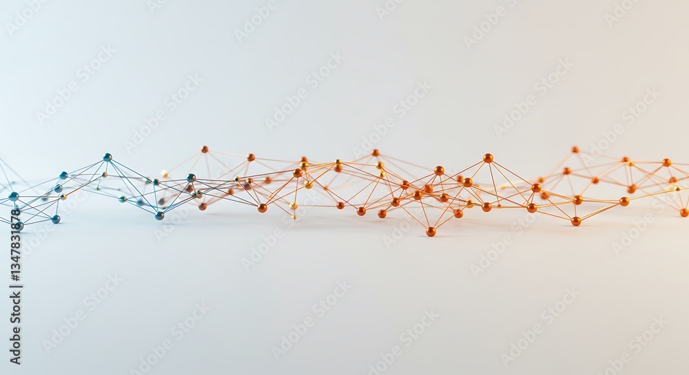 Poster interconnected metallic spheres on white background representing data communication studio shot 3d r