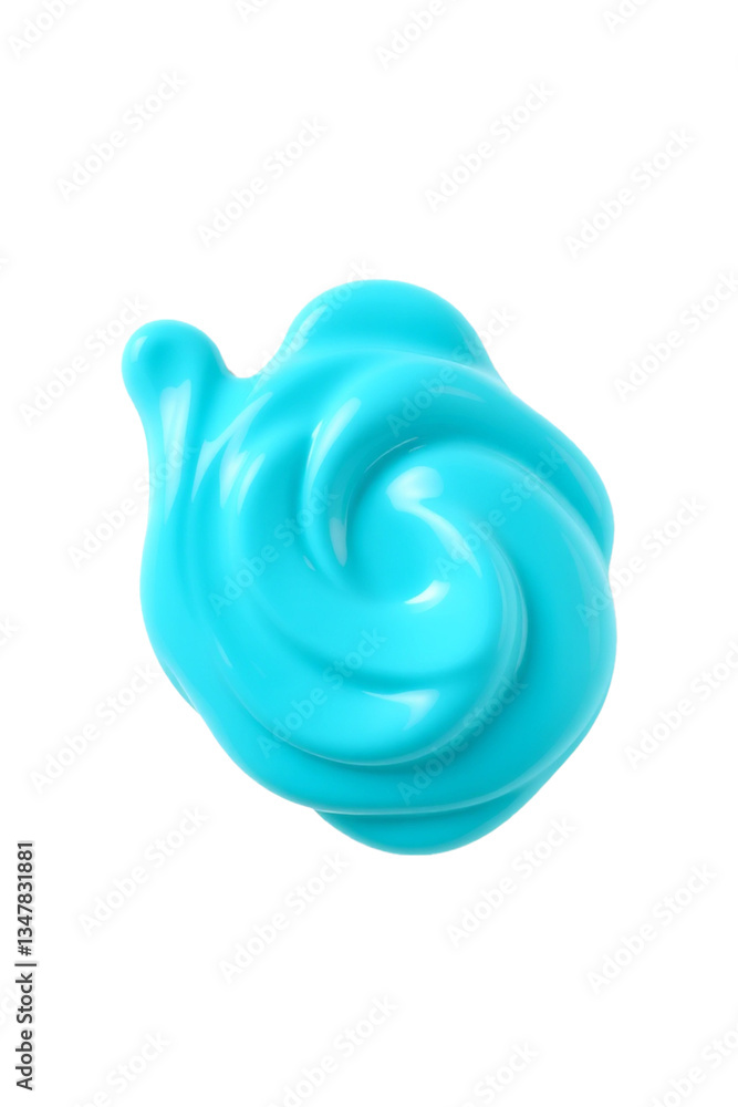 Poster blue cream swirl close up. smooth surface of shiny gel with liquid texture. isolated blob on transpa