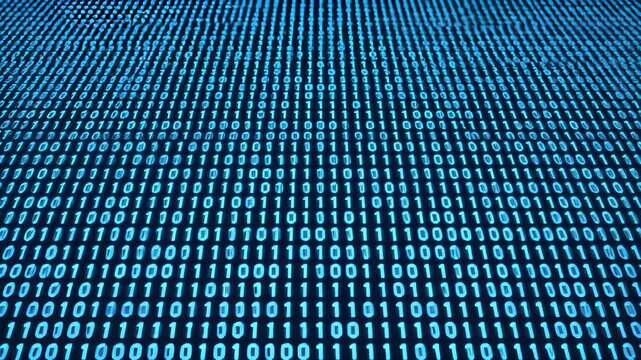 Flowing Binary Code, Digital Data Stream & Algorithm Visualization
