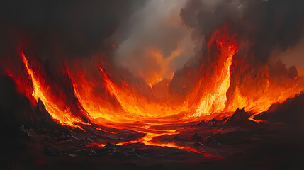 Fiery lava flow: a volcanic abstract painting. Magma Wrought. Illustration