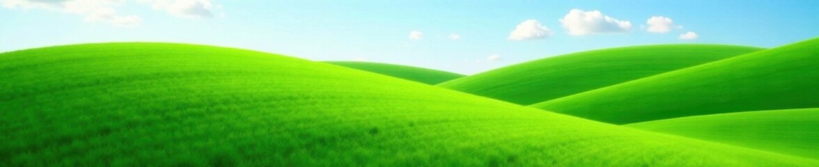 Obraz premium Rolling hills of vibrant emerald green grass stretching towards the sky, green landscape, rolling hills, scenic views