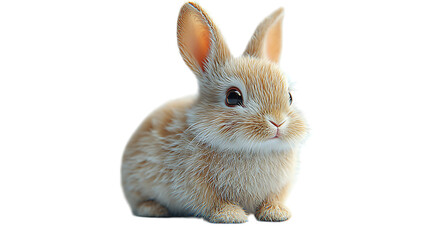 Obraz premium A detailed, ultra-realistic 3D render of a cute, fluffy brown rabbit sitting on a pure white background.