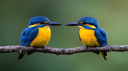 Fototapeta premium Two colorful kingfishers on a branch
