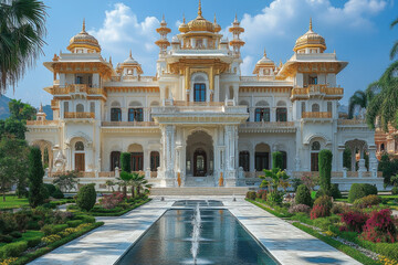 Fototapeta premium A large white building with gold accents