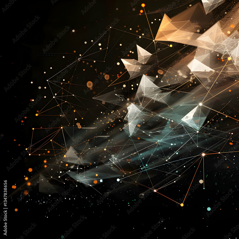 Aufkleber abstract network with glowing triangles and dark background