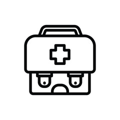 Outlined First Aid Kit with Cross Icon Vector Illustration