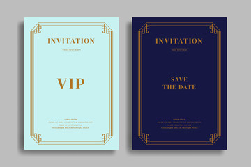 Vintage luxury invitation card template with minimalist gold line design and classic theme. Perfect for weddings, elegant events, and formal celebrations.