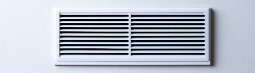 Obraz premium A white vent cover with horizontal slats mounted on a smooth wall, providing air circulation for heating and cooling.