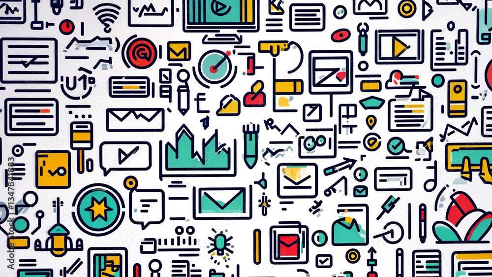 Poster vibrant digital icons for tech and communication generative ai