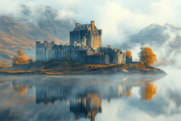 Fototapeta premium A castle is reflected in the water