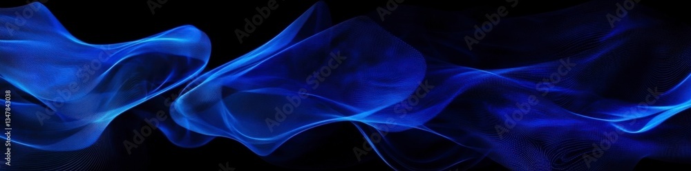 Poster abstract background with a blue wave of dots and a glowing light effect on a gradient sky-colored ba