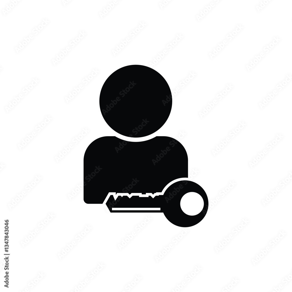 Poster user access and security concept showing silhouette with key icon