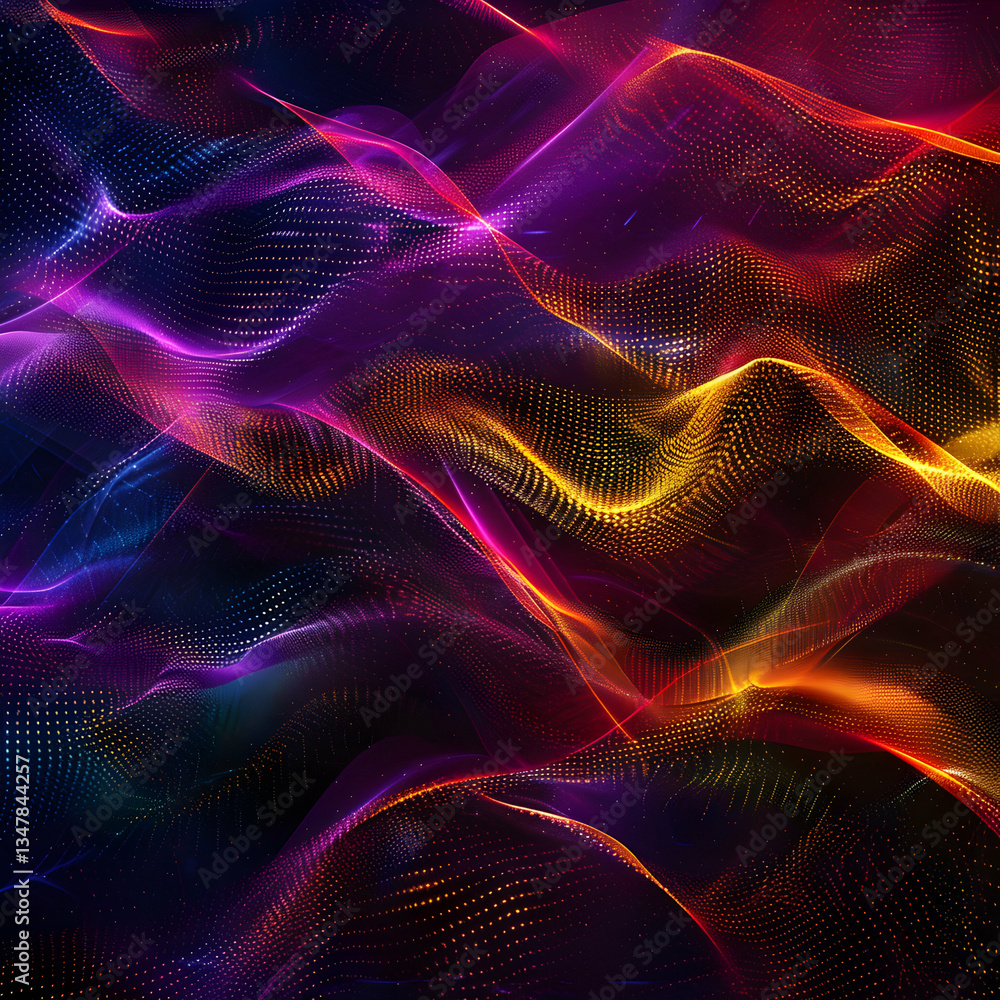 Poster fractal realms in motion with waves of color and light