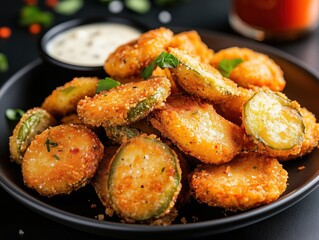 Deliciously crispy fried green tomatoes served with dipping sauce as a perfect southern appetizer