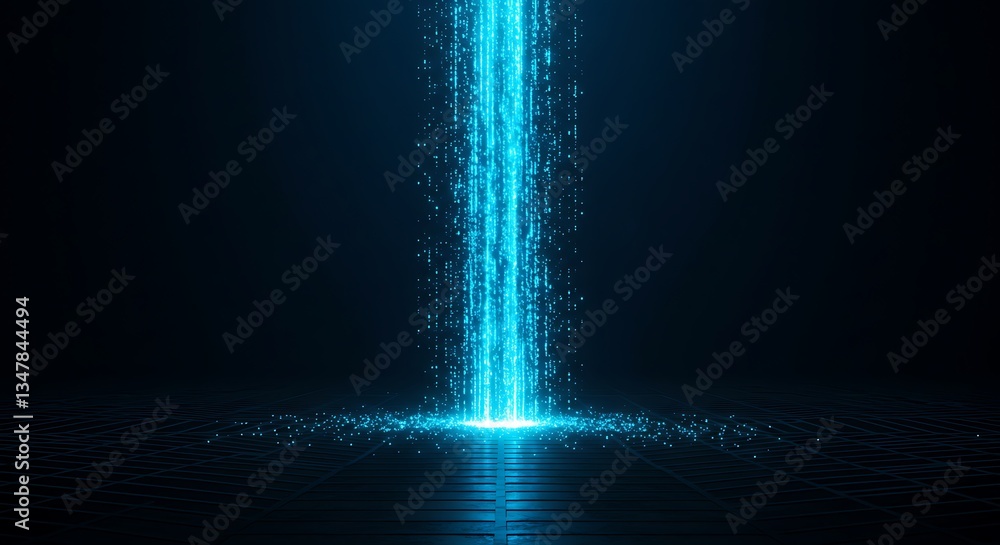 Poster cyan light beam data stream falling digital grid sci-fi background 4k