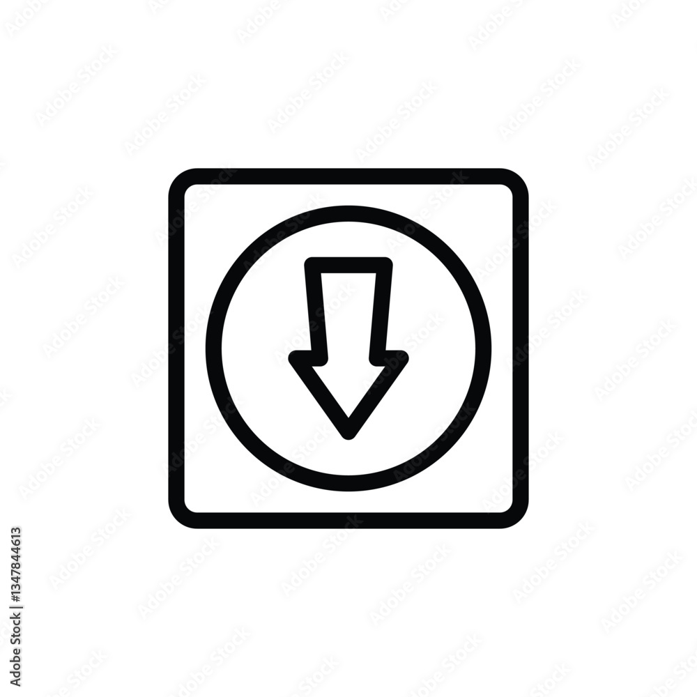 Poster download icon with arrow inside a circle in a square frame
