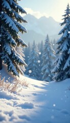 Naklejka premium Softly falling snowflakes blanket the landscape in serene silence, quiet, snowflake