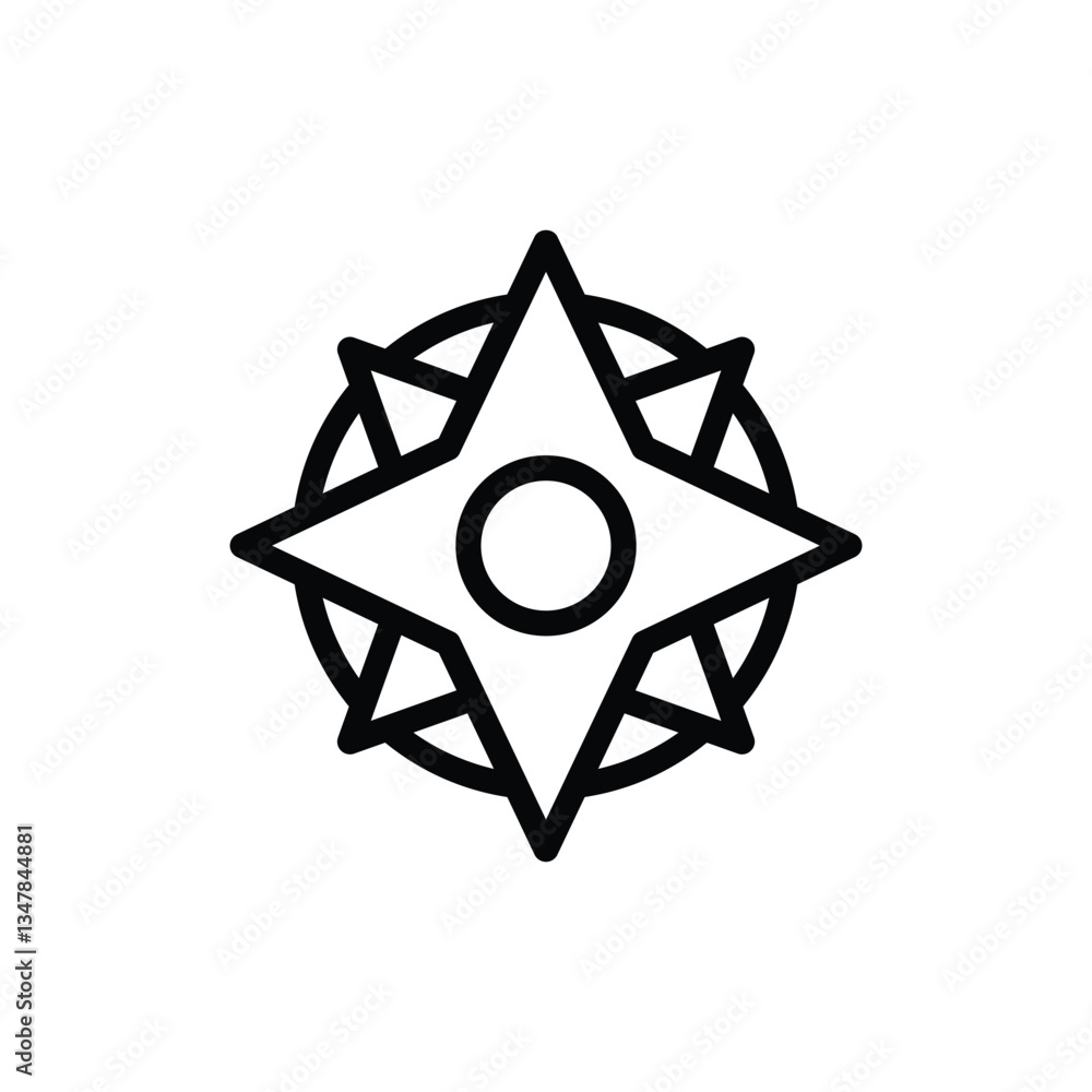 Poster navigation compass icon in line style for travel and exploration