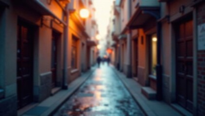 Fototapeta premium Softly lit urban alleyway with blurred background, blurred background, alleyway, light