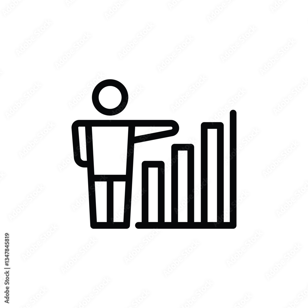 Poster Presenting Rising Bar Graph with Simplified Human Figure in Minimalist Design