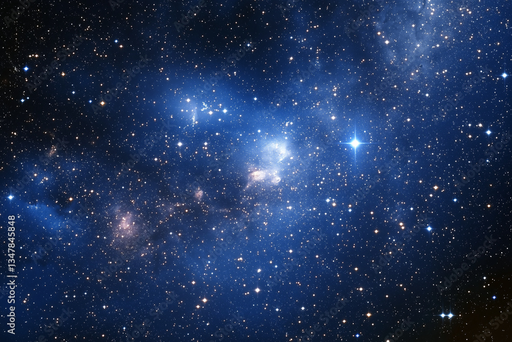 Poster deep space showing clusters of stars and nebulae creating colorful universe background