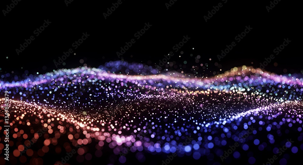 Aufkleber abstract particle wave flowing shimmering bokeh on dark background visual effect