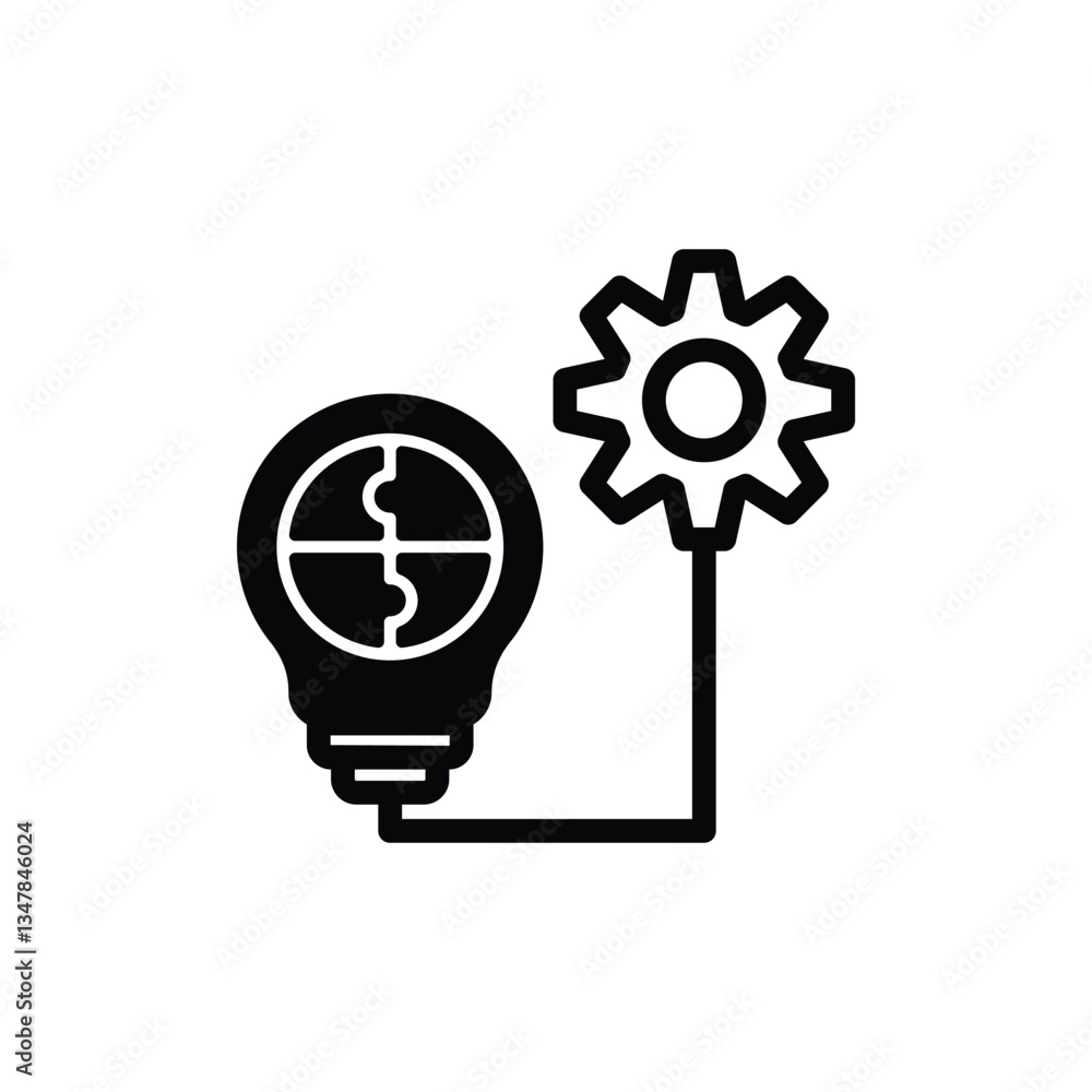 Poster lightbulb puzzle with gear wheel represents creative problem solving solution