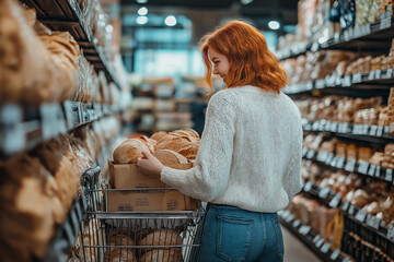Customer choosing bread in supermarket bakery section