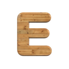 Wood letter E - large 3d pine font isolated on white background. This alphabet is perfect for creative illustrations related but not limited to Decoration, nature, wood...