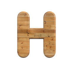 Wood letter H - large 3d pine font isolated on white background. This alphabet is perfect for creative illustrations related but not limited to Decoration, nature, wood...